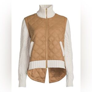 Veronica Beard Patra Mixed Media Jacket Quilt Knit Zip Women Medium Russet Ivory